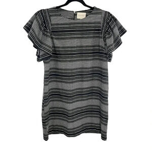 Moon River Black & White Striped Flutter Ruffle Sleeve Sheath Dress Size Medium